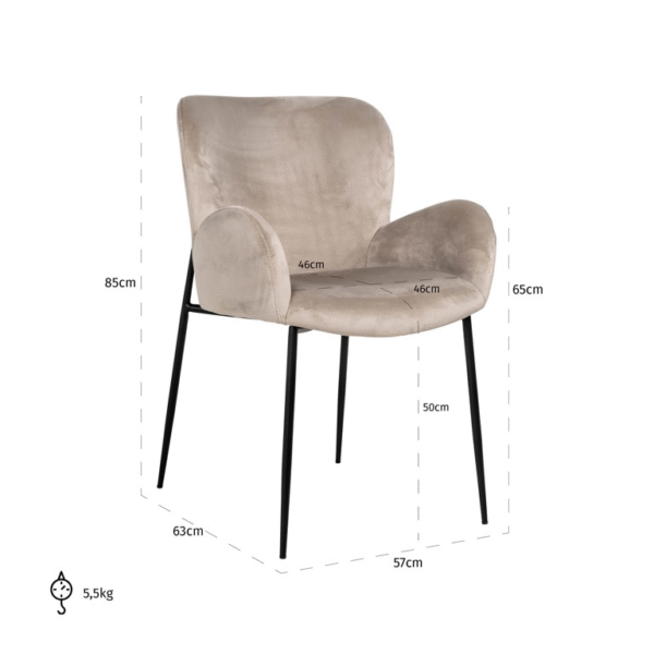 Scaun dining bej/negru din catifea Amber - imagine 8