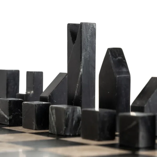 Masa laterala neagra cu tabla de sah din fier si marmura Chess - imagine 8