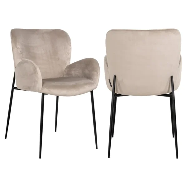 Scaun dining bej/negru din catifea Amber - imagine 2