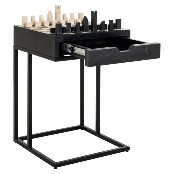 Masa laterala neagra cu tabla de sah din fier si marmura Chess - imagine 4