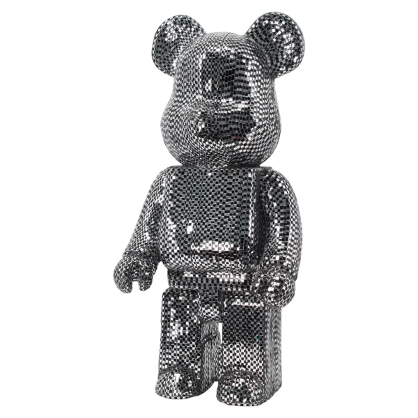 Figurina decorativa argintie din rasina si sticla Bear Small - imagine 3