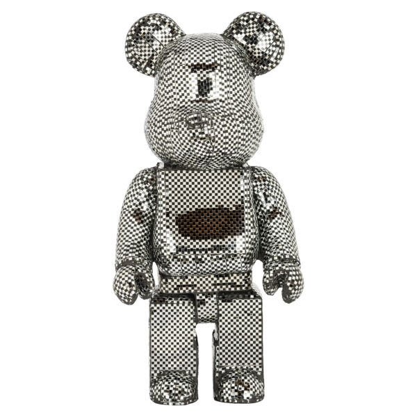 Figurina decorativa argintie din rasina si sticla Bear Small