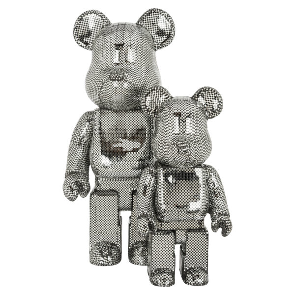 Figurina decorativa argintie din rasina si sticla Bear Small - imagine 2