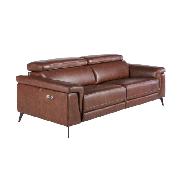 Canapea 3 locuri maro din piele naturala cu recliner electric Lord