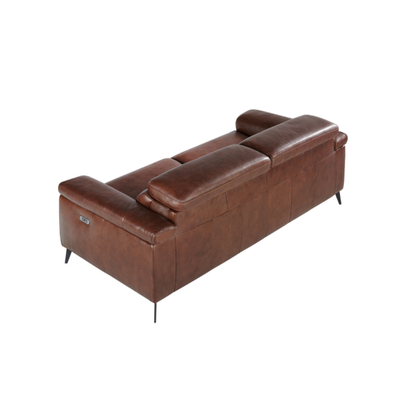Canapea 3 locuri maro din piele naturala cu recliner electric Lord - imagine 4
