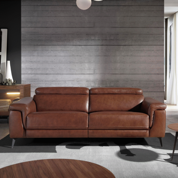 Canapea 3 locuri maro din piele naturala cu recliner electric Lord - imagine 5
