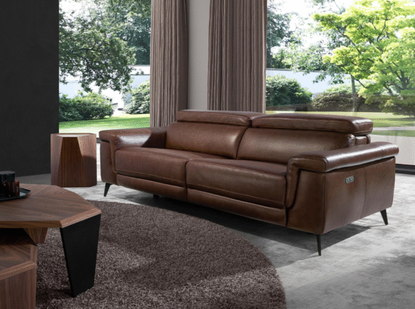 Canapea 3 locuri maro din piele naturala cu recliner electric Lord - imagine 6