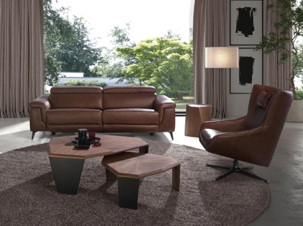 Canapea 3 locuri maro din piele naturala cu recliner electric Lord - imagine 7