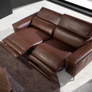 Canapea 3 locuri maro din piele naturala cu recliner electric Lord