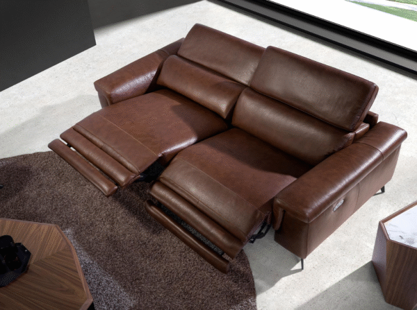 Canapea 3 locuri maro din piele naturala cu recliner electric Lord - imagine 2