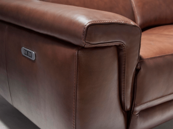 Canapea 3 locuri maro din piele naturala cu recliner electric Lord - imagine 8