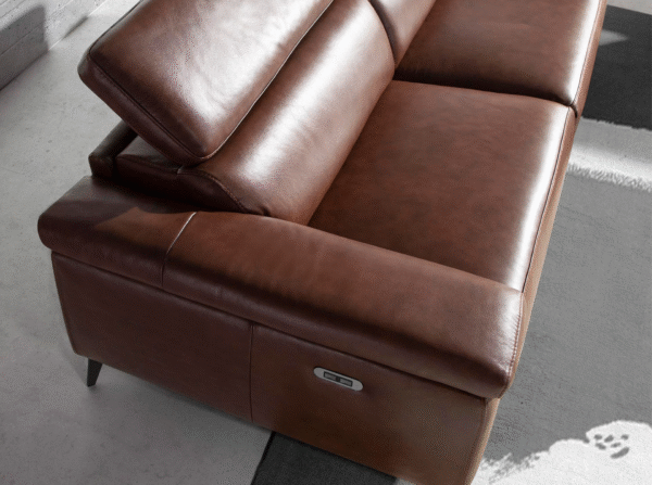 Canapea 3 locuri maro din piele naturala cu recliner electric Lord - imagine 9
