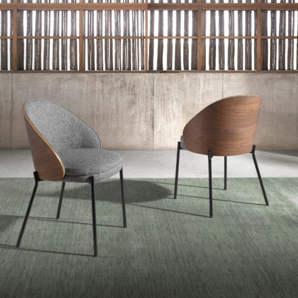 Scaun dining gri/maro din tesatura si lemn Malcolm - imagine 2