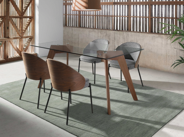 Scaun dining gri/maro din tesatura si lemn Malcolm - imagine 8