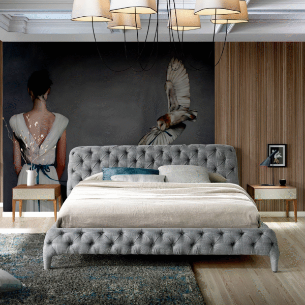 Pat tapitat gri din tesatura matlasata Queen - imagine 2