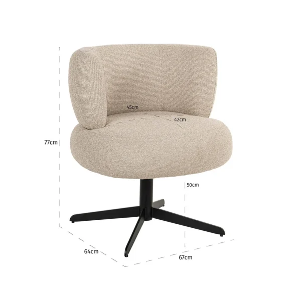 Scaun dining rotativ bej din tesatura texturata Alexis - imagine 10