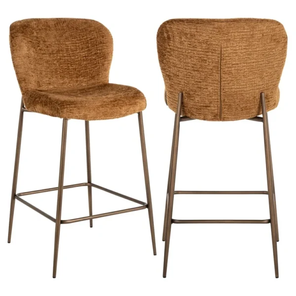 Scaun de bar caramiziu/aramiu din tesatura chenille Odarby - imagine 2