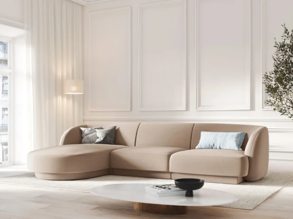 Coltar modular maro cappucinno din catifea Miley Left - imagine 2