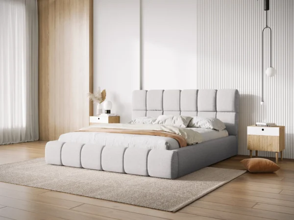 Pat tapitat gri deschis din tesatura chenille Bellis - imagine 2