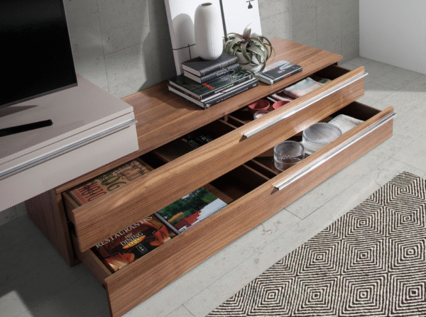 Comoda TV bej/maro din lemn furniruit Plated - imagine 5