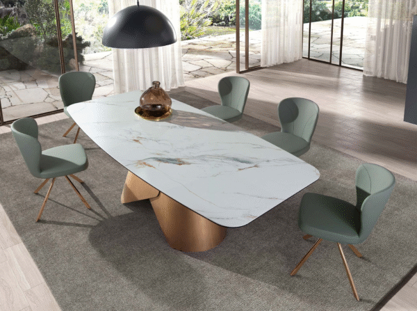 Masa dining alb/bronz din portelan si otel Louise - imagine 6