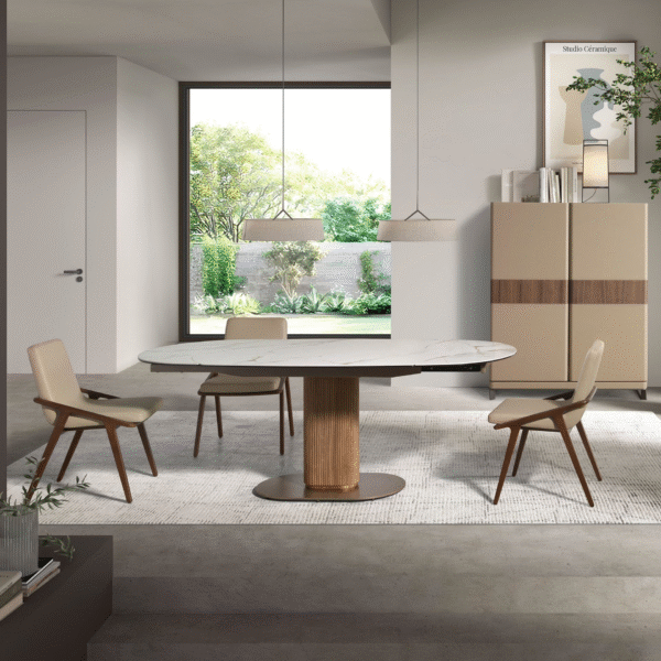 Masa dining extensibila alb/maro din portelan si otel Indie - imagine 9