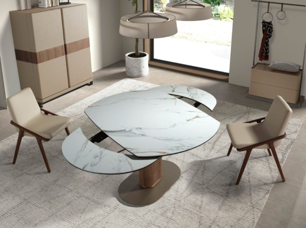 Masa dining extensibila alb/maro din portelan si otel Indie - imagine 8