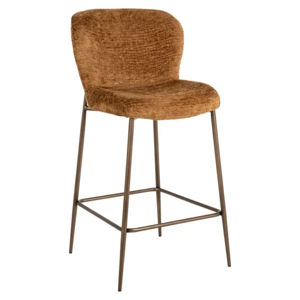 Scaun de bar caramiziu/aramiu din tesatura chenille Odarby