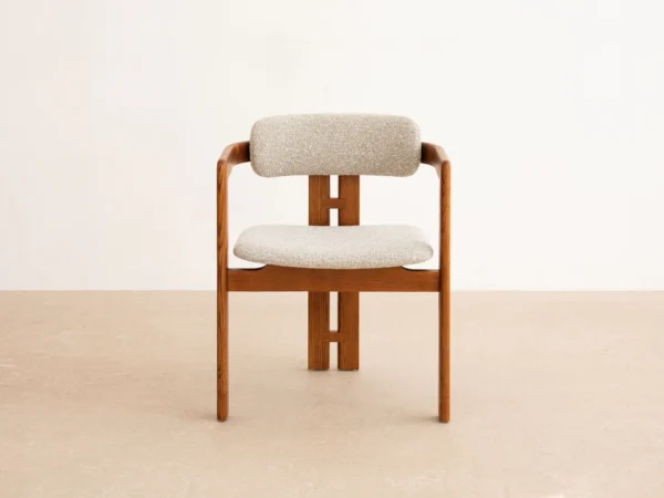 Scaun dining bej/maro din tesatura boucle si lemn Llevant - imagine 3