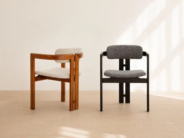 Scaun dining gri/negru din tesatura boucle si lemn Llevant - imagine 2