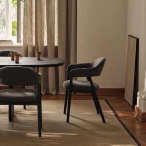 Scaun dining bej din tesatura si lemn Hera