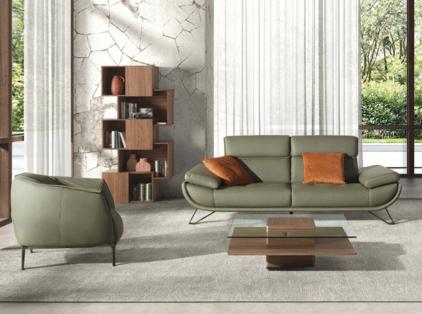 Canapea verde olive din piele naturala Carlo - imagine 5