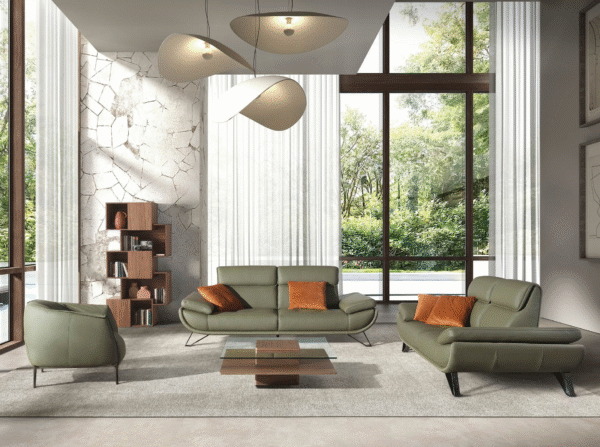 Canapea verde olive din piele naturala Carlo - imagine 6