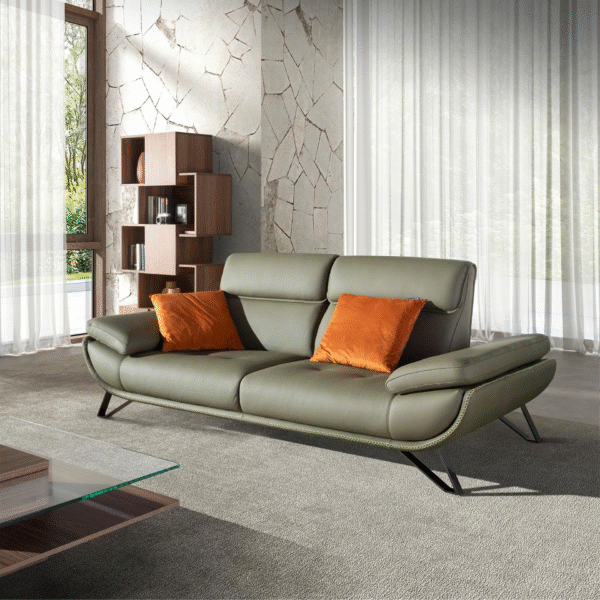 Canapea verde olive din piele naturala Carlo - imagine 2