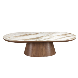 Masa de cafea ovala bej/maro din portelan si lemn Verona