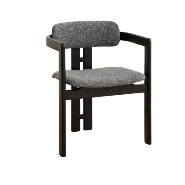 Scaun dining gri/negru din tesatura boucle si lemn Llevant