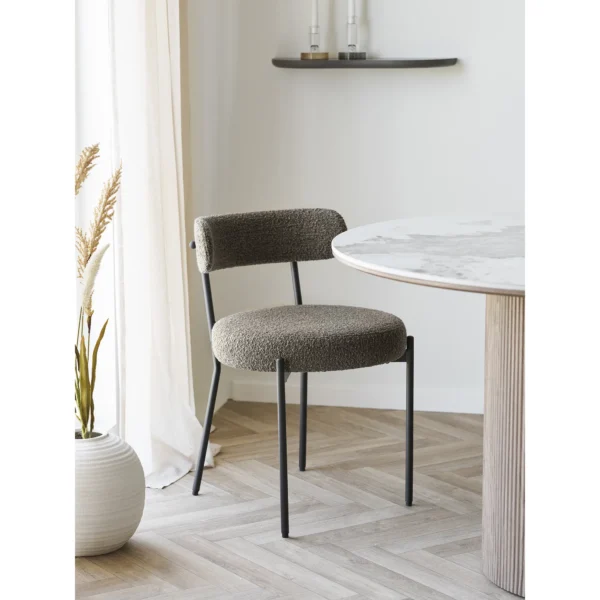 Set 2 scaune dining maro din tesatura boucle Doris - imagine 2