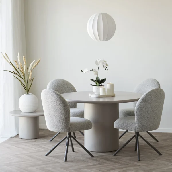 Scaun dining rotativ din tesatura boucle bej Lana - imagine 2