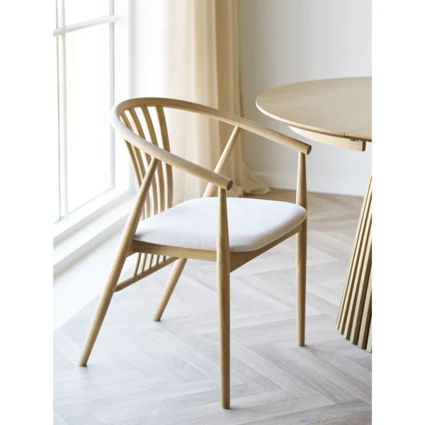 Scaun dining bej/natur din tesatura si lemn Agustin - imagine 2