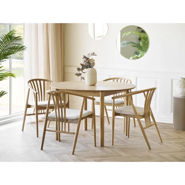 Scaun dining bej/natur din tesatura si lemn Agustin - imagine 10