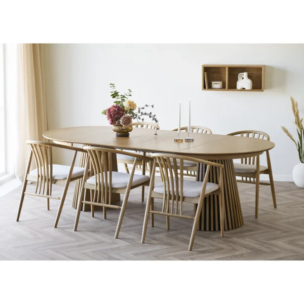 Scaun dining bej/natur din tesatura si lemn Agustin - imagine 9