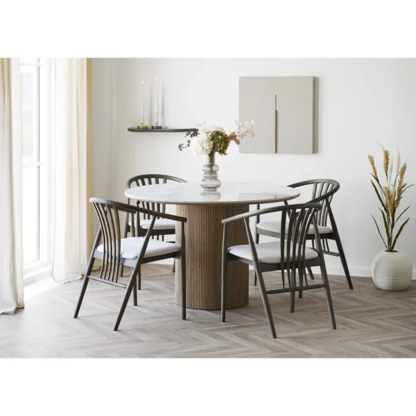 Scaun dining bej/maro din tesatura si lemn Agustin - imagine 9