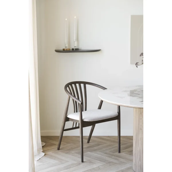 Scaun dining bej/maro din tesatura si lemn Agustin - imagine 2