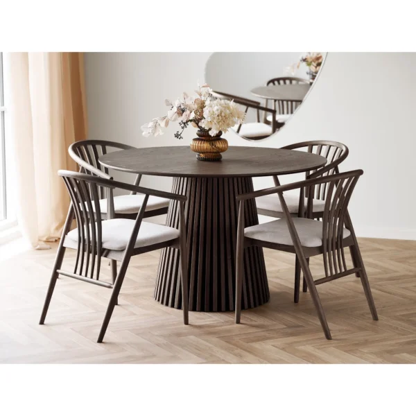 Scaun dining bej/maro din tesatura si lemn Agustin - imagine 8