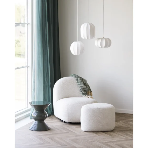 Set fotoliu rotativ cu taburet alb din tesatura boucle Milo - imagine 2
