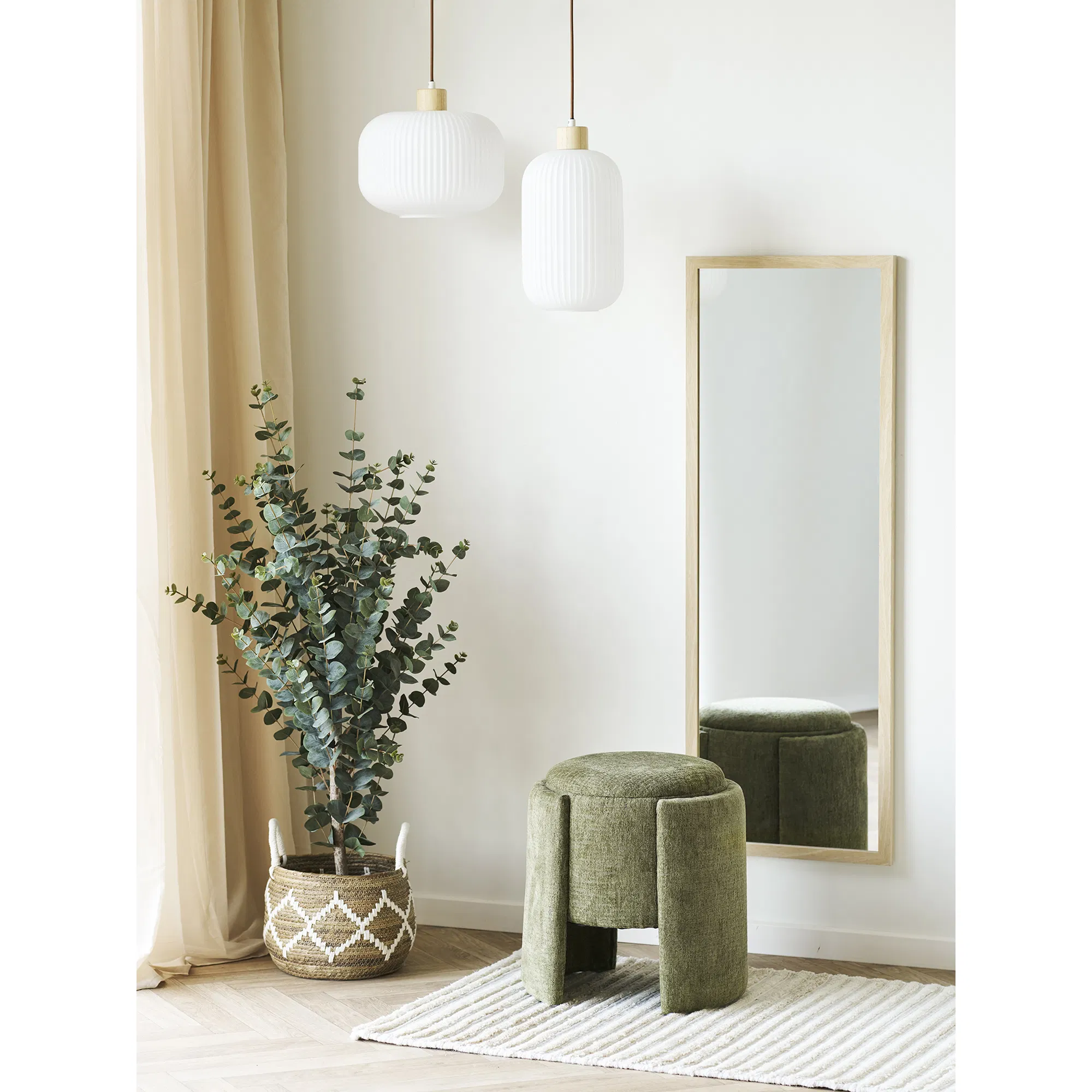 Taburet verde cu spatiu de depozitare din tesatura chenille Walsdorf - imagine 2