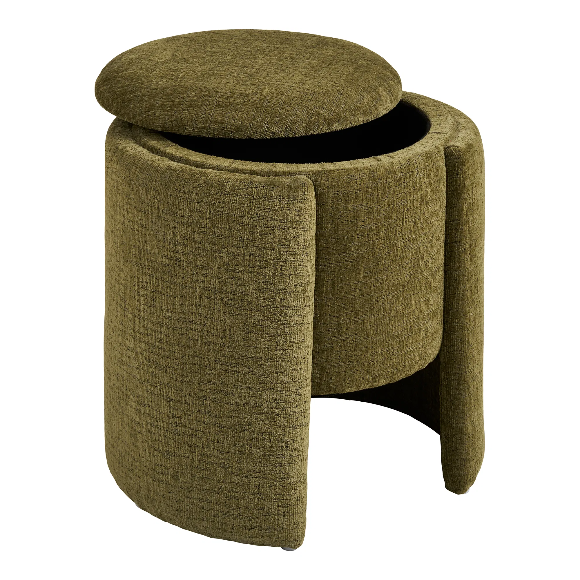 Taburet verde cu spatiu de depozitare din tesatura chenille Walsdorf - imagine 4