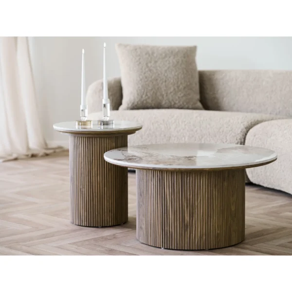 Masa de cafea rotunda bej/maro din MDF si ceramica Athens - imagine 2