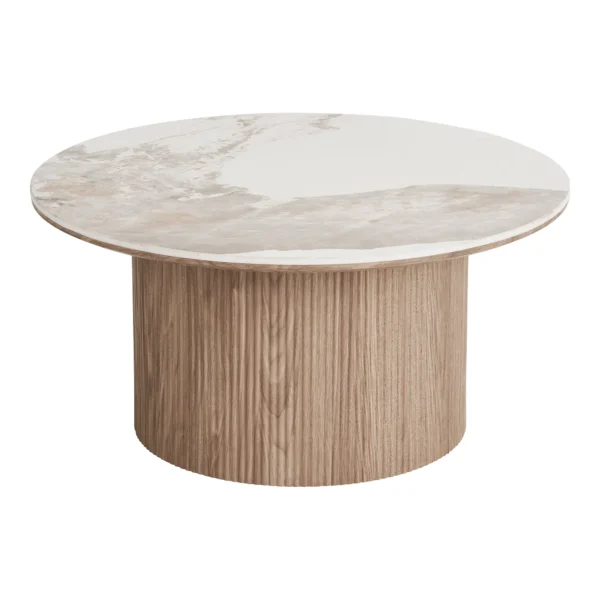Masa de cafea rotunda bej/maro din MDF si ceramica Athens - imagine 3