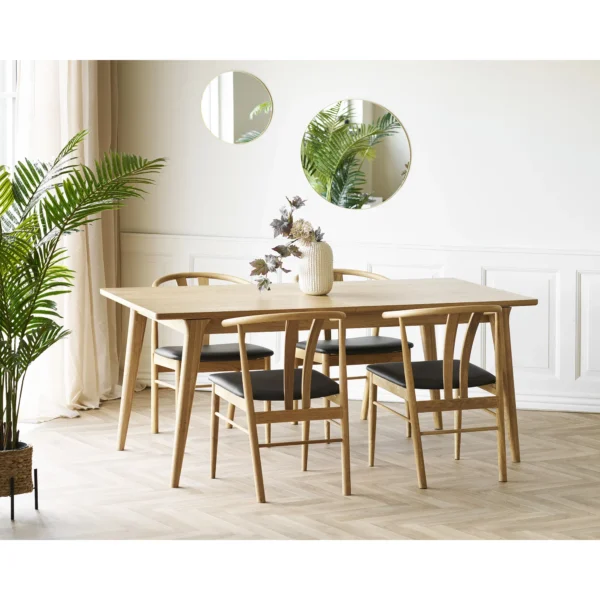 Masa dining extensibila bej natur din MDF si furnir de stejar Darwin - imagine 10
